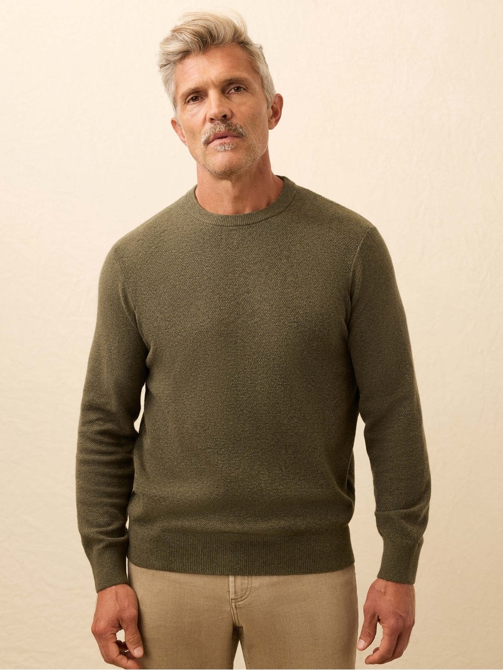 Faherty Jackson Organic Cotton Crewneck Sweater - Olive Green size M